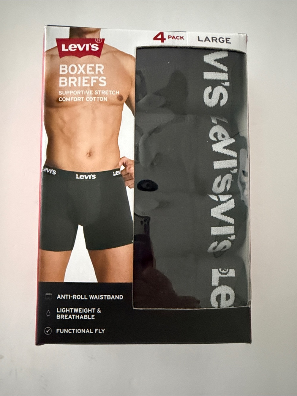 Levi's Men's Black Boxer Briefs 4-Pack - Large